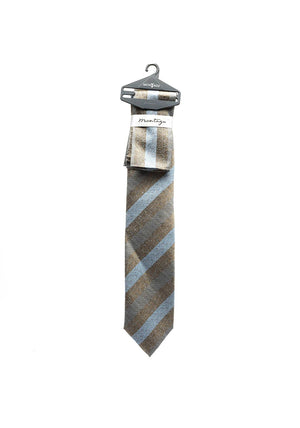 Montagu Diagonal Stripe Print Tie & Pocket Square Set, Taupe & Blue