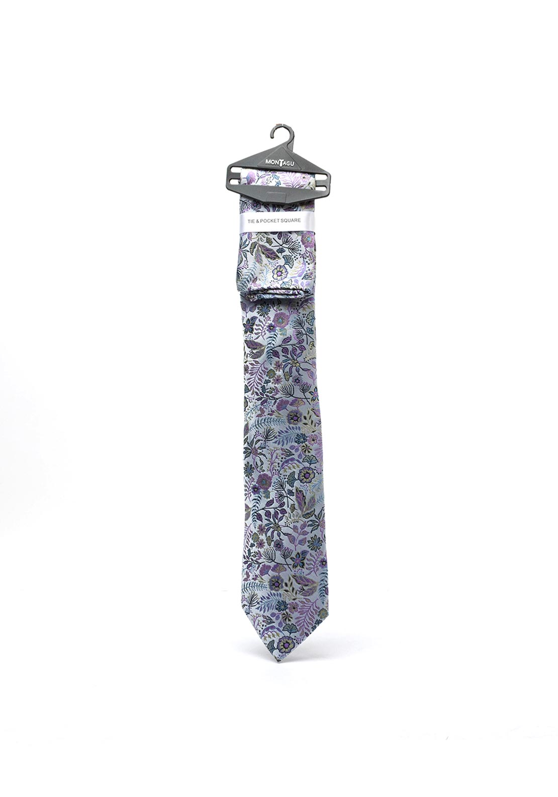 Montagu Autumn Floral Print Tie & Pocket Square Set, Lilac Multi