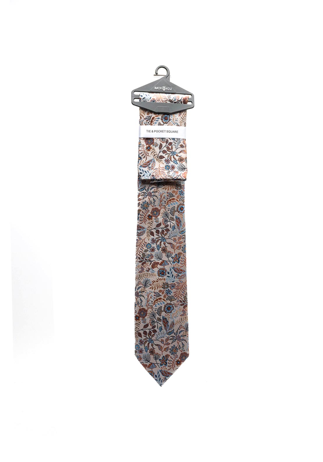Montagu Autumn Floral Print Tie & Pocket Square Set, Rust Multi