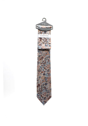 Montagu Autumn Floral Print Tie & Pocket Square Set, Rust Multi