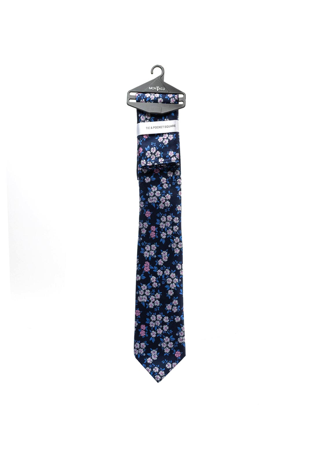 Montagu Gothic Floral Print Tie & Pocket Square Set, Navy