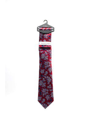 Montagu Gothic Floral Print Tie & Pocket Square Set, Red