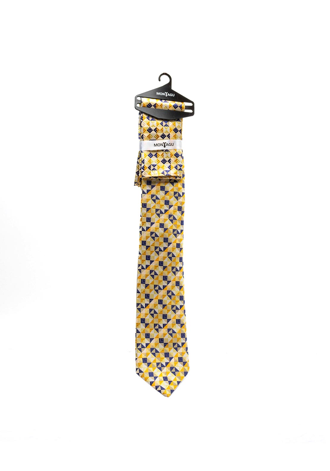 Montagu Geo Diamond Print Tie & Pocket Square Set, Yellow & Blue