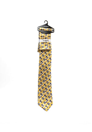 Montagu Geo Diamond Print Tie & Pocket Square Set, Yellow & Blue