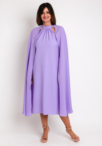 fitted lace wedding dress Moskada Mimosa Cape Sleeve Midi Dress, Purple