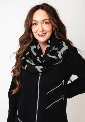 My Soul Monogram Loop Scarf, Black & Grey