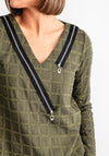 My Soul Grid Zip V Neck Top, Green