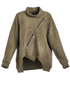 My Soul Zipper Detail Asymmetric Sweatshirt, Army Green