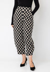 My Soul Checked Print Cropped Wide Leg Trousers, Beige and Black