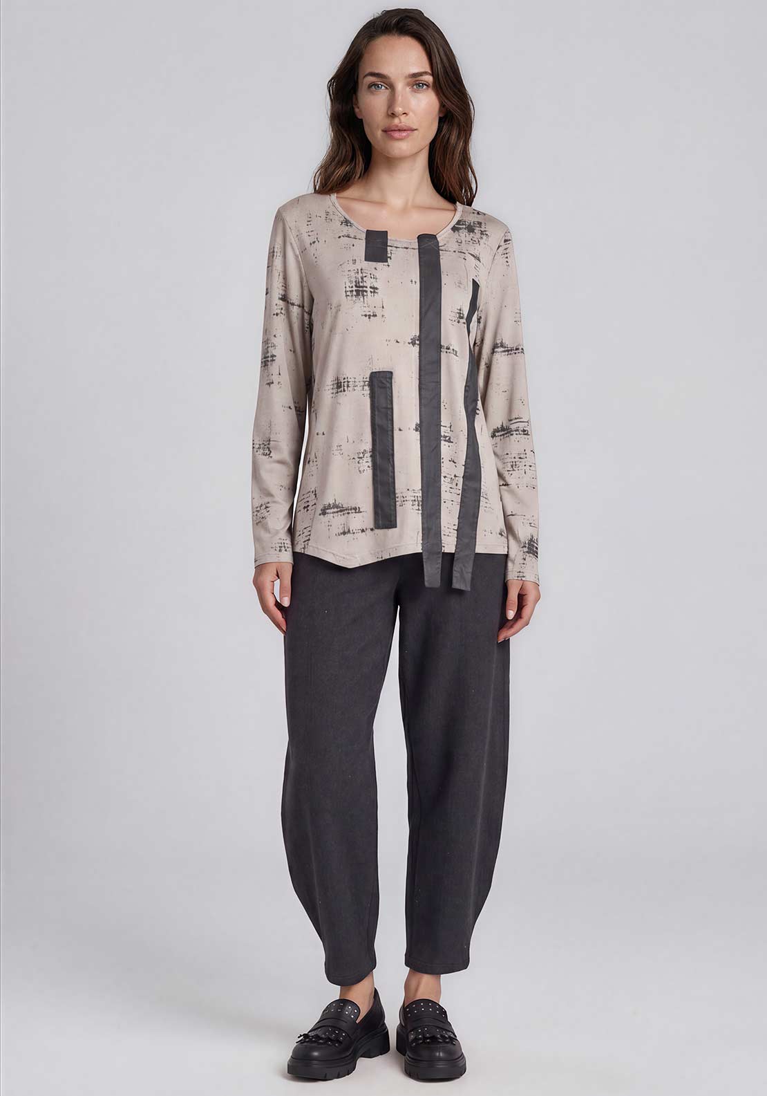 My Soul Tape Detail Printed Top, Beige