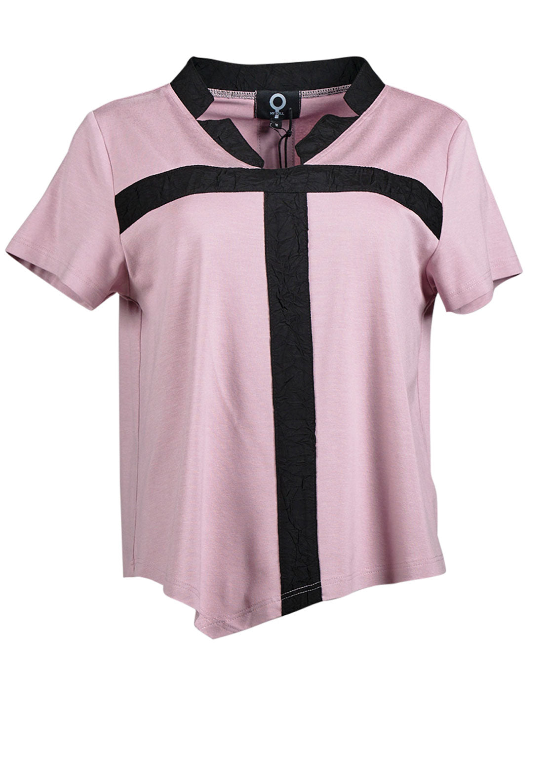 My Soul Jersey Contrast Panel Asymmetric Top, Rose Pink