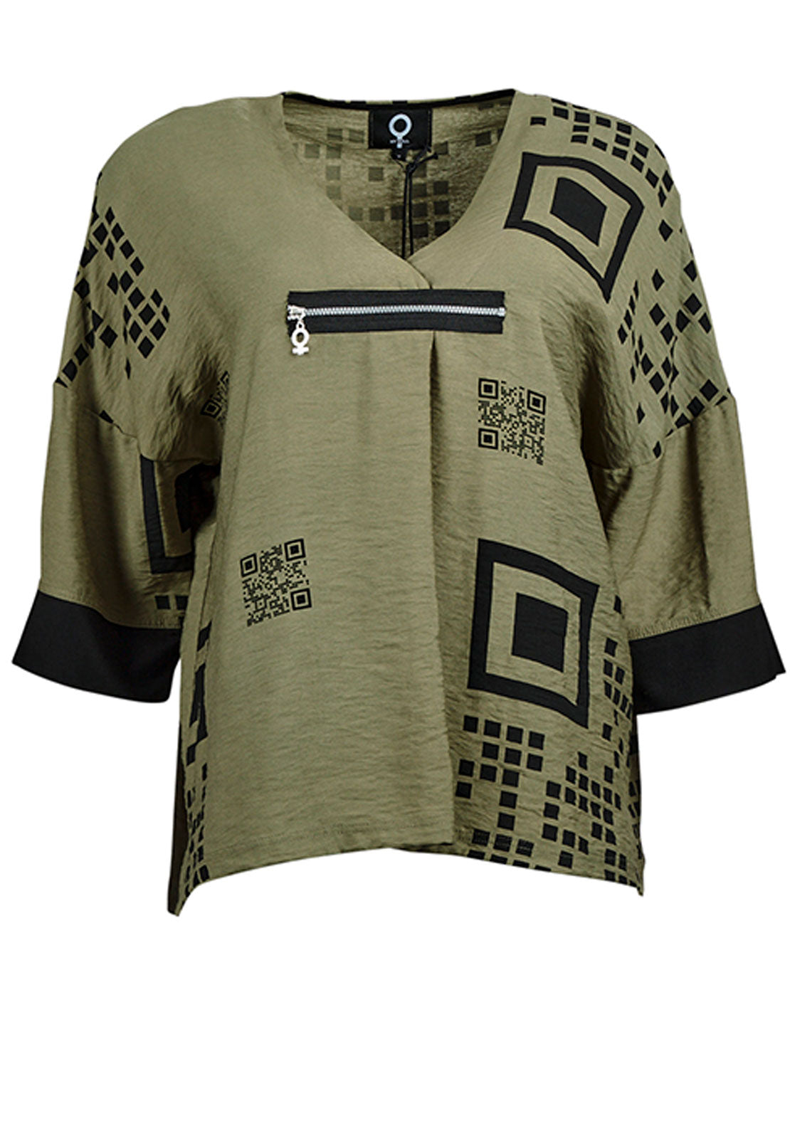 My Soul QR Code V Neck Top, Green