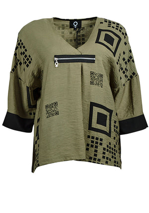 My Soul QR Code V Neck Top, Green