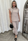 My Soul Striped Zip Crincle Top, Beige