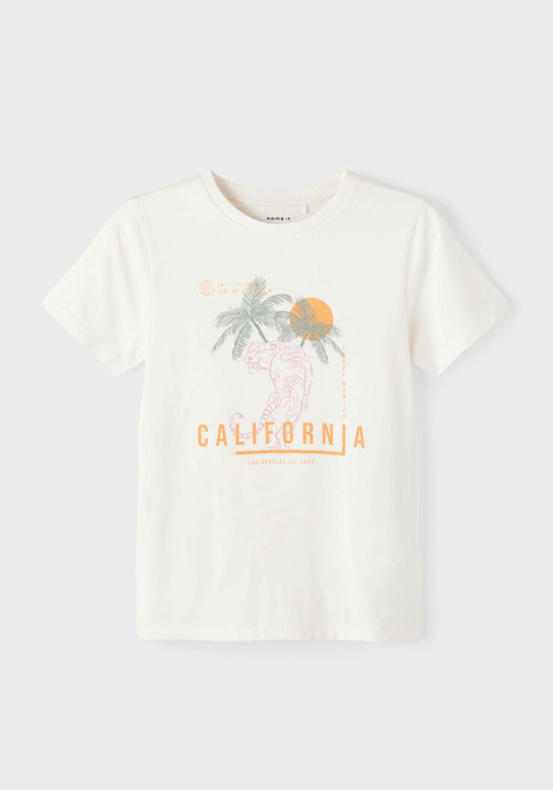 Name It Kid Girl Jasmine California Print Short Sleeve Tee, Jet Stream