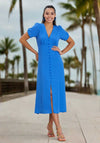 Natalia Collection V Neck Buttoned Midi Dress, Blue
