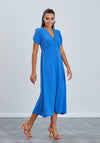 Natalia Collection V Neck Buttoned Midi Dress, Blue
