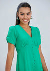 Natalia Collection V Neck Buttoned Midi Dress, Green