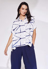 Naya Batwing Geo Blouse, White & Navy