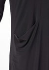 Naya V-Neckline, Draped Pocket Midi Dress, Black