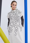 Naya High Neck Geometric Pattern Midi Dress, Black & Sand