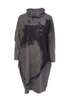 Naya High Neck Abstract Print Midi Dress, Khaki