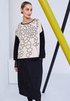 Naya Round Neck Geometric Print Top, Black & Sand