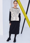 Naya Round Neck Geometric Print Top, Black & Sand