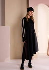 Naya Asymmetrical Hemline Midi Dress, Black