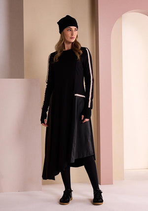 Naya Asymmetrical Hemline Midi Dress, Black