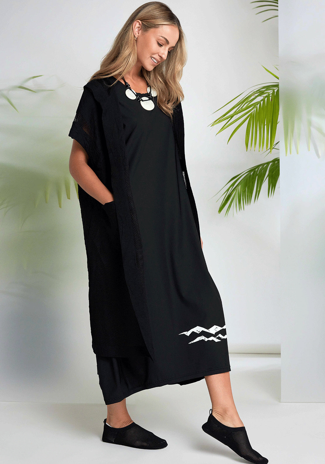 Naya Wave Print Hem Jersey Dress, Black - McElhinneys