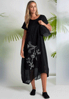 Naya Asymmetric Hem with Floral Print Long Dress, Black