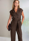 Naya Linen Blend Double Breasted Jumpsuit, Brown