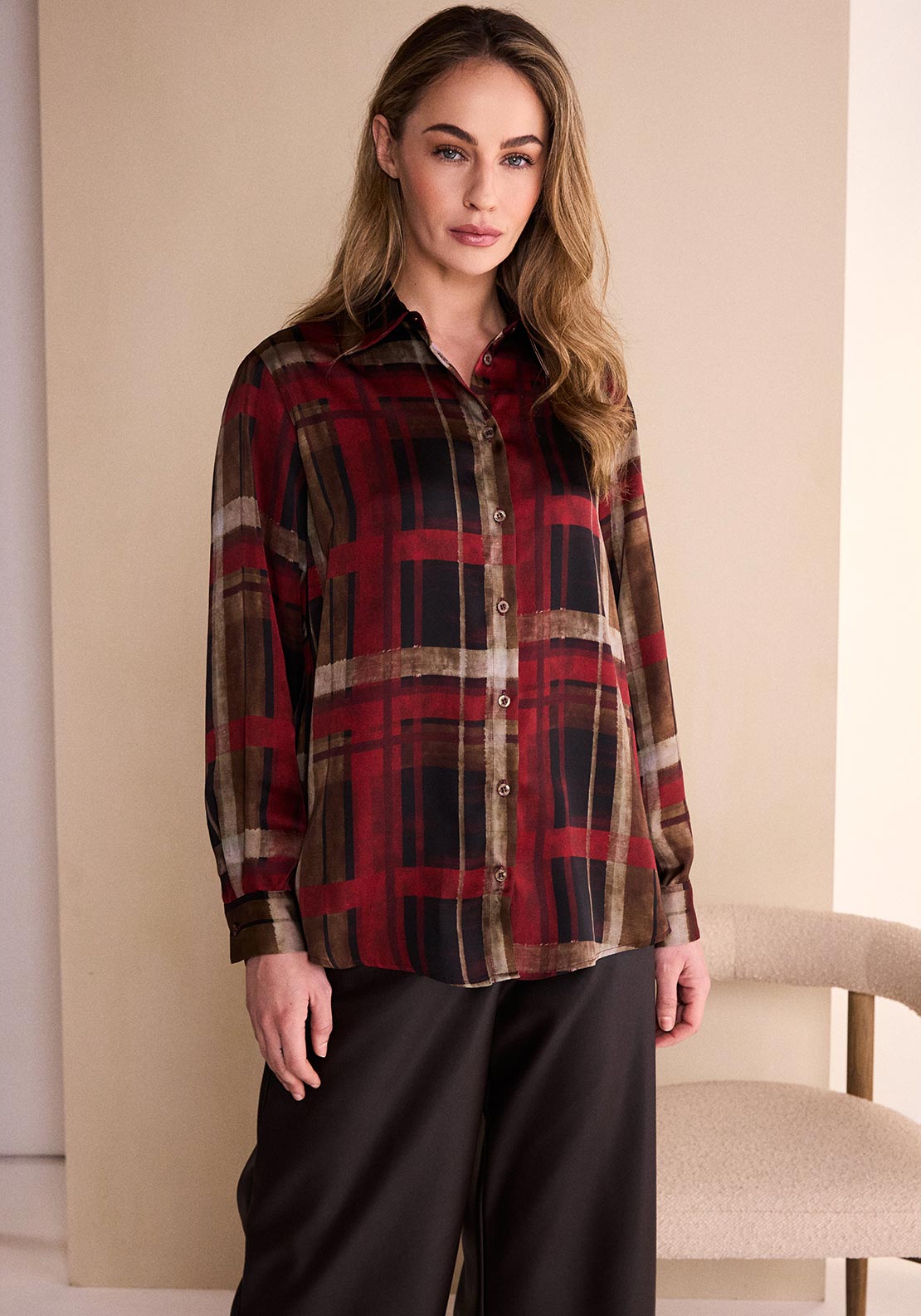 Naya Checked Button Up Shirt, Red Multi