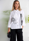 Naya Stripe Detail Cropped Sleeve Shirt, White