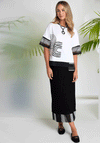 Naya Striped Hemline Midi Skirt, Black