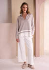 Naya Open Collar Long Sleeve Top, Beige