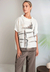 Naya Rippled Printed High Neck Top, Cream