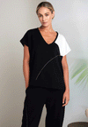 Naya Contrast Shoulder V Neck Top, Black