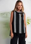 Naya Contrast Stripe Collar Detail Top, Black