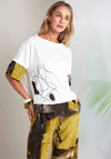 Naya Contrast Print Round Neck Top, White