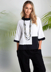 Naya Embossed Jacquard Contrast Trim Top, White