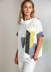 Naya High Neck Colour Print Blouse, White