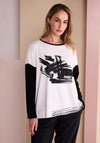 Naya Printed with Contrast Sleeve Top, White