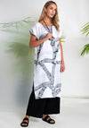 Naya Marble Effect Print Long Tunic Top, White & Grey