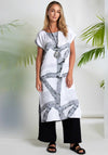 Naya Marble Effect Print Long Tunic Top, White & Grey