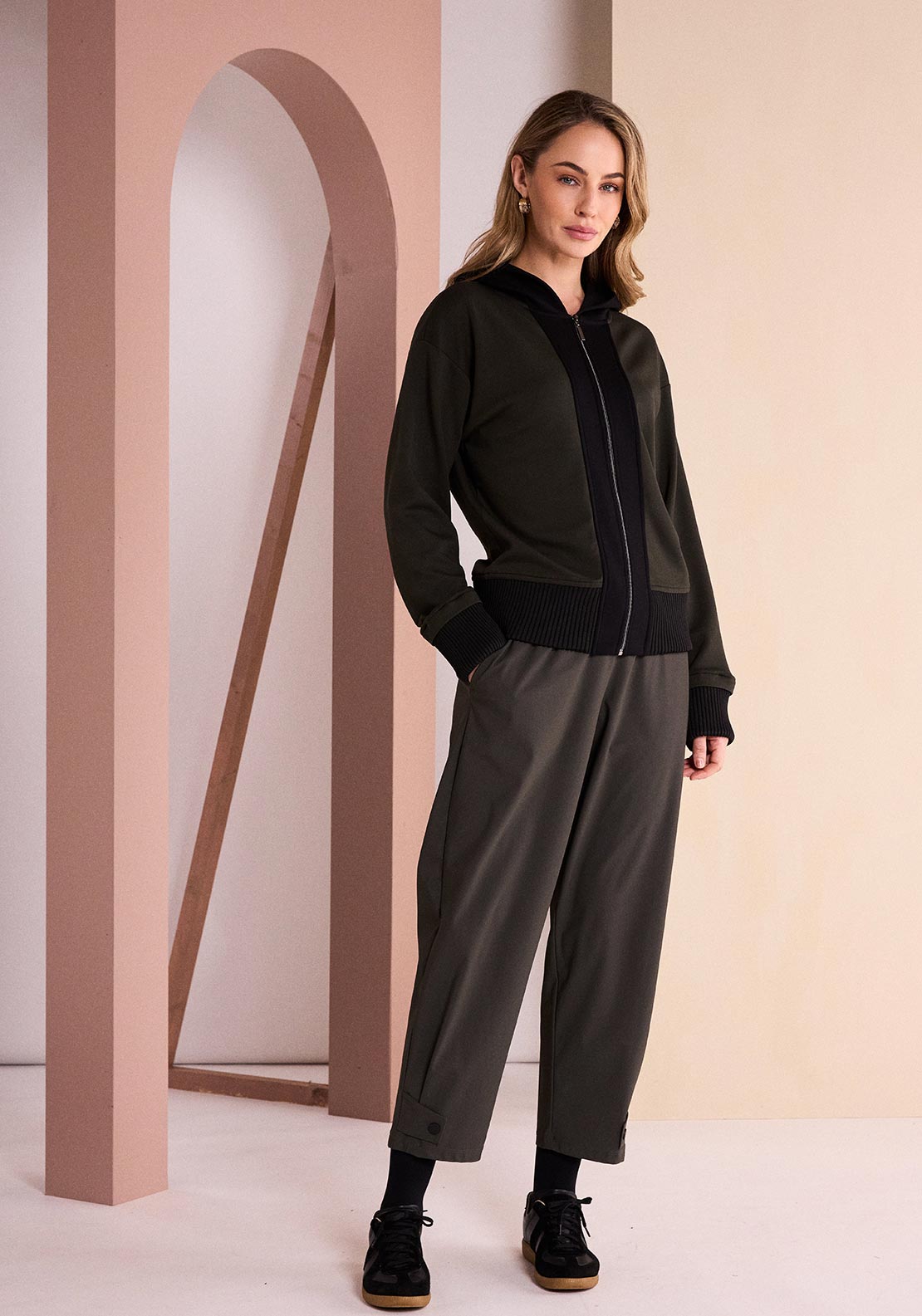 Naya Cropped Length Wide Leg Trousers, Green