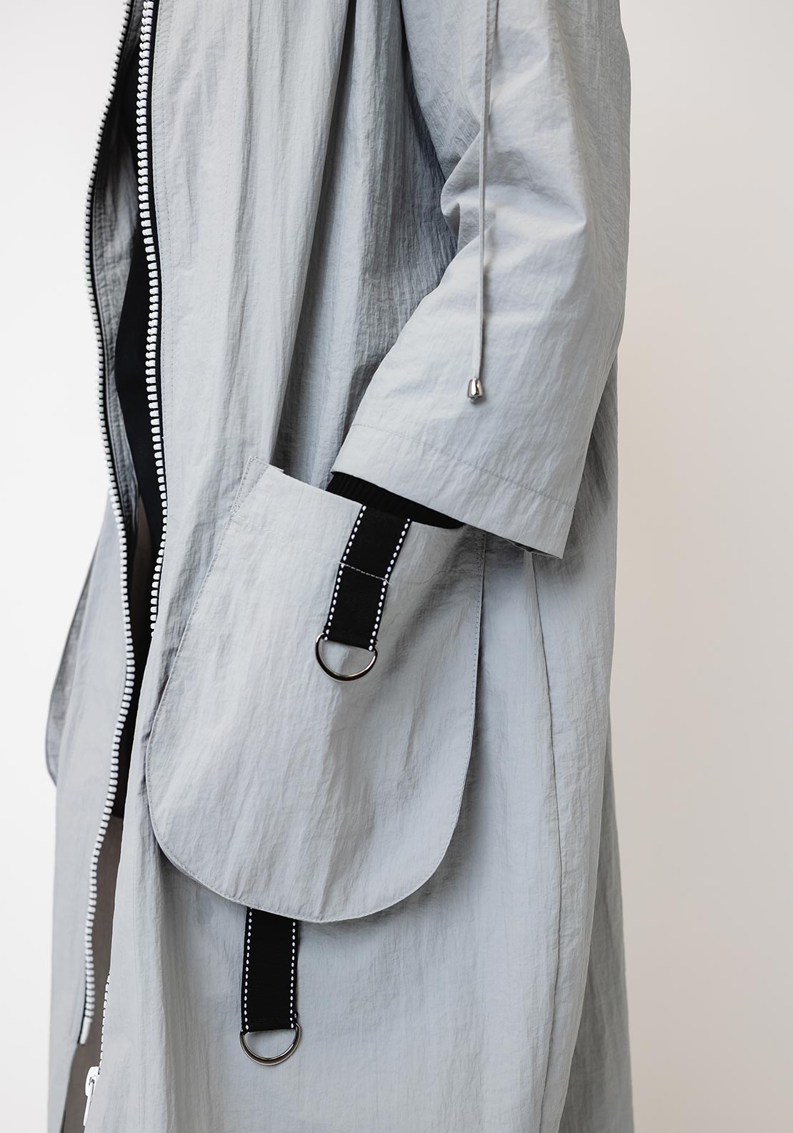 Naya Hooded With D-Ring Pocket Trimmed Coat, Silver