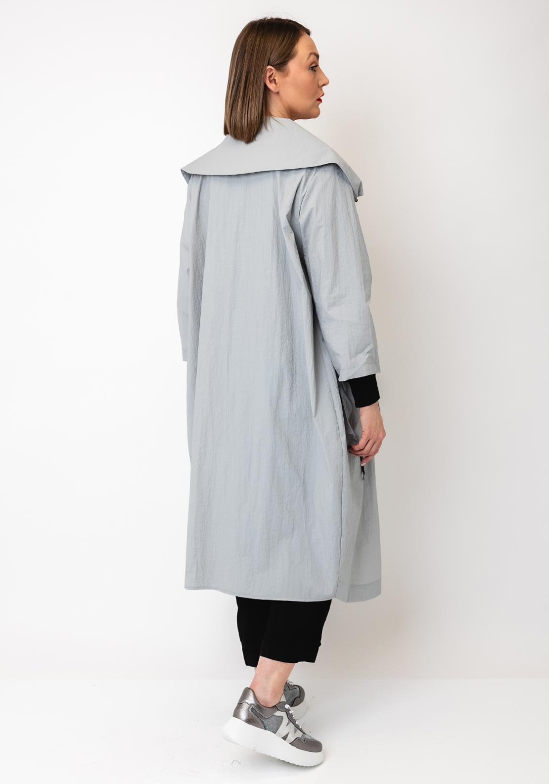 Naya Hooded With D-Ring Pocket Trimmed Coat, Silver