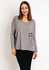Naya Round Neck Placement Print Top, Mink & Black